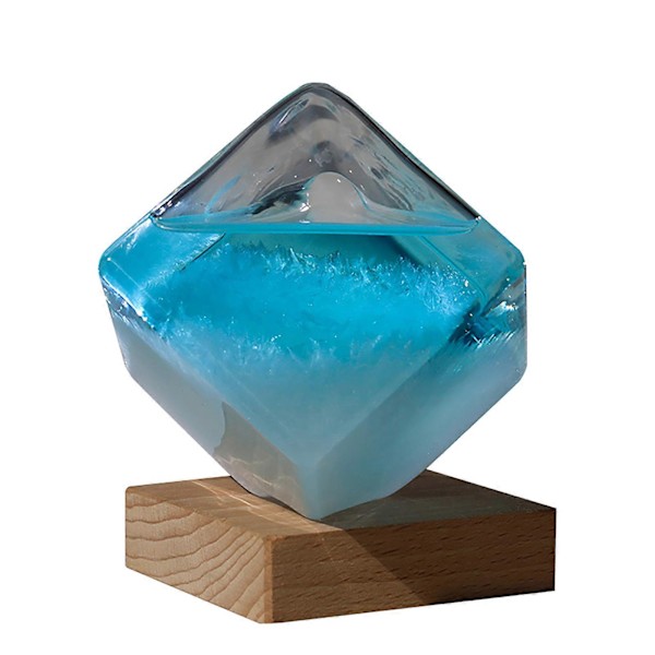 Väderstorm Kub med Bas Väderprognos Kristall Stormglas Vatten-Kub Glas Skrivbordsdekor Blue Large
