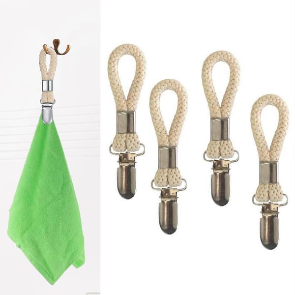4 stk./sett Håndkleklyper Solid Allsidig Metall Flettet Bomullsøyle Klesklyper for Baderom Beige