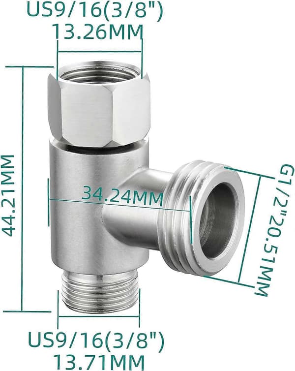 3-vejs 3/8\" og 1/2\" 3-vejs Adapter T-forbindelse Rustfrit Stål 3/8\" Vandledning T-fitting Børstet Nikkel