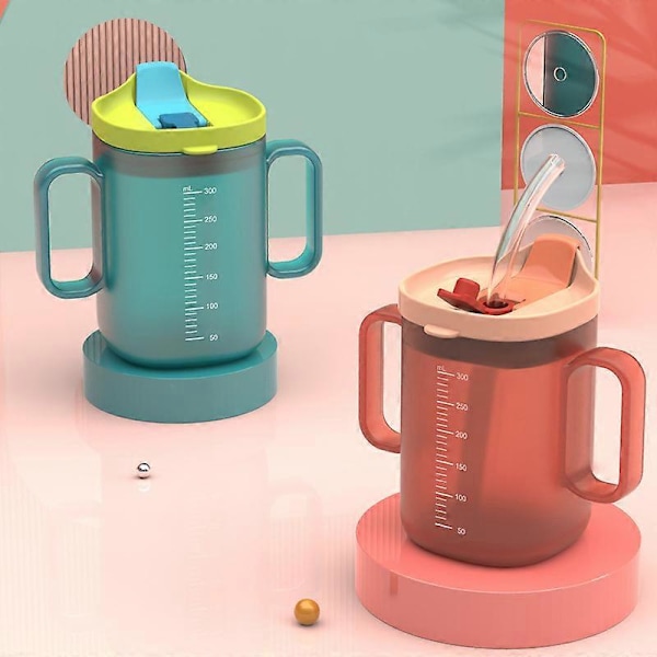 Mug för äldre - 300/250 ml vatten för äldre, matmug för vuxna med lock och sugrör, mugg för vuxna för äldre, materni blue 250ml