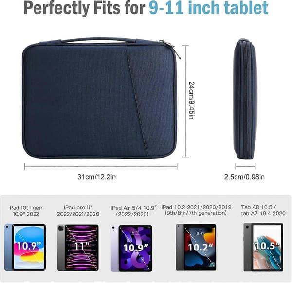 Tablet Taske med 9-11 Lommer Kompatibel med iPad, Navyblå