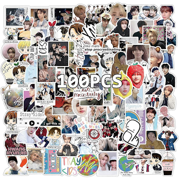 Stray Kids Klistermärken 100 st Kpop Idol Klistermärkespaket Vinyl Vattentäta Klistermärken för Laptop Skateboard Vattenflaska Cykel Telefon Gitarr Bagage