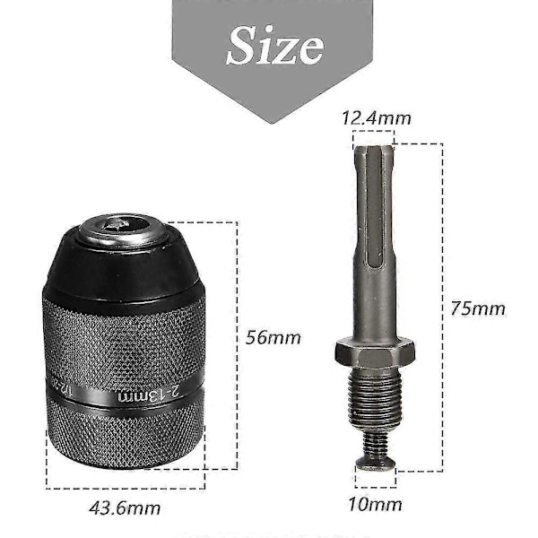 2-13MM Nyckelfri Borrchuck med SDS Plus Adapter, Tungt 1/2-20UNF Slagborrchuck Konverterare Snabbväxlingsadapter Omvandlingsverktyg