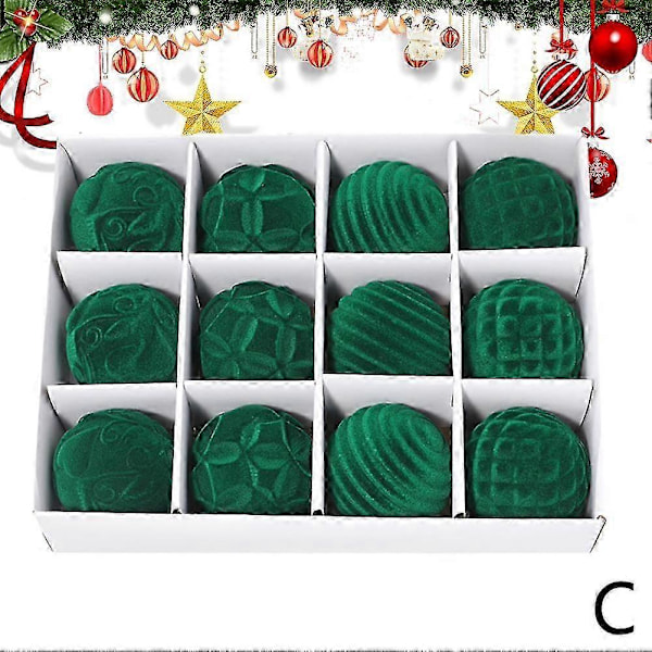 12 st Juldekorationsbollar att Hänga Dark Green