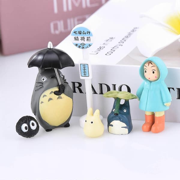 SÆT MED 6 Totoro Busstoppested og Mikrolandskabsfigurer, 100% Nye