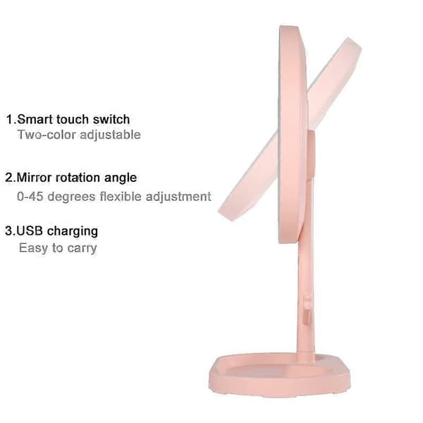 \"LED Makeup Spejl med Lampe Desktop Dame Makeup Spejl\" White