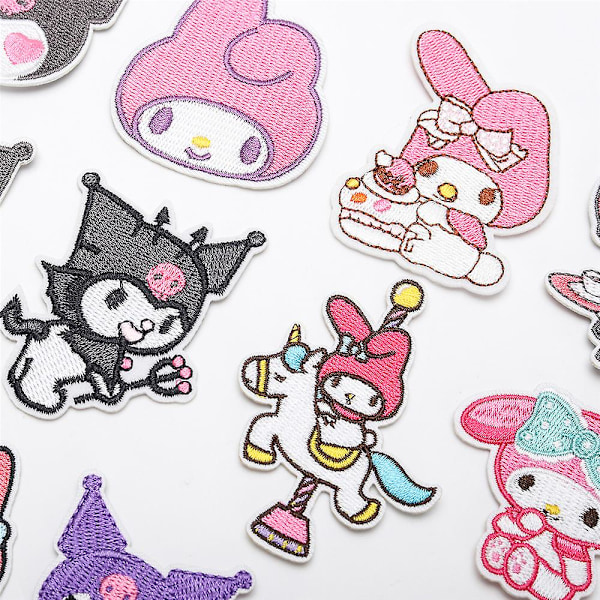 22 st My Melody Kuromi Påsybara/Strykbara Märken, Tecknad DIY Broderad Applikation Reparationslapp för Jackor, Jeans, Byxor, Kläder