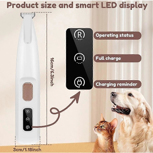 Ny Hundtassklippare med LED-lampa Helt Vattentät Husdjursklippare med LED-display Hundklippare för Grooming 18mm Bredare Blad