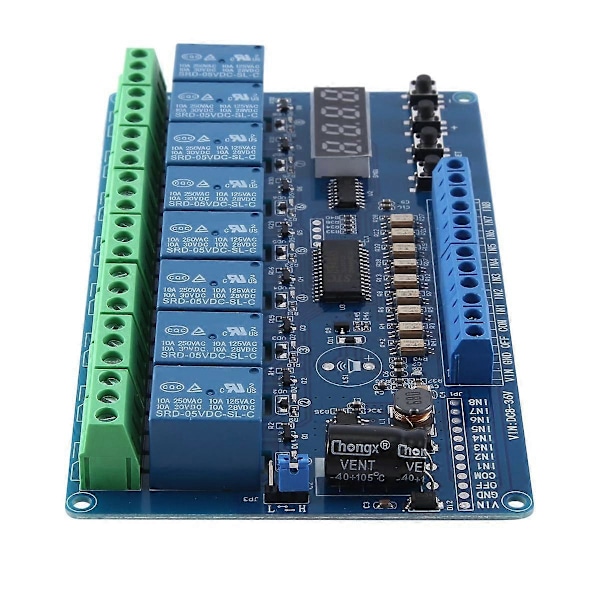 DC 8V-36V 8-Kanalers Multifunktionell Tidsfördröjningsrelä Interface Board Modul med Ljuskobling Röd Dis