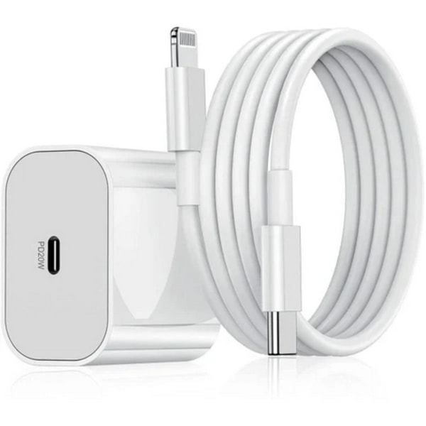 20W USB-C PD snabbladdare för iPhone + 2M kabel white