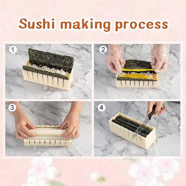 Uppgraderat Sushi Making Kit Deluxe Edition med komplett sushiset 10 delar Plast Sushi Maker Verktyg Komplett med 12 Sushi Risrulle Formar Sha (FMY)