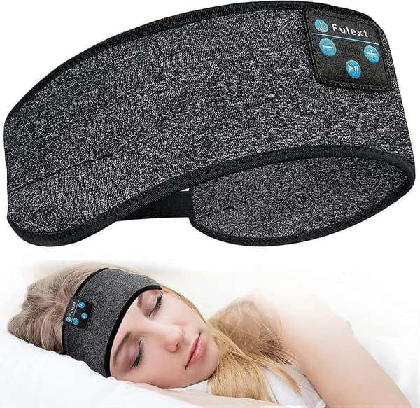 Sovhörlurar Bluetooth Sovmask - Justerbart Pannband med Hörlurar för Sidosovare