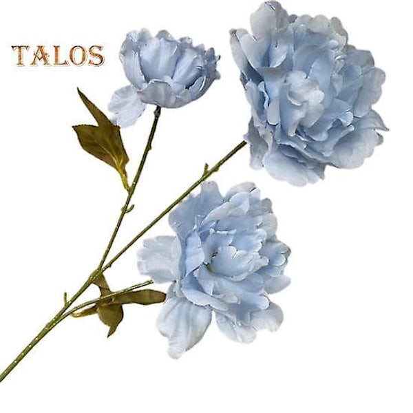 Dekorativa konstgjorda blommor, 3 huvuden i en dekoration, pastoral stil, utsökt simuleringsväxt, falska sidenblommor, heminredning light blue