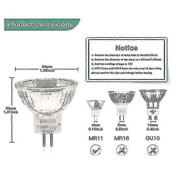 MR11 halogenlampor (12-pack), GU4 halogenlampa 12V 20W, MR11 GU4 dimbar lampa för takbelysning