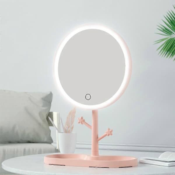 \"LED Makeup Spejl med Lampe Desktop Dame Makeup Spejl\" White