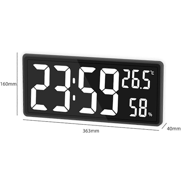 LED Digital Väggklocka, Sifferdisplay, Inomhustemperatur & Luftfuktighet, för Bondgård, Hem, Klassrum, av
