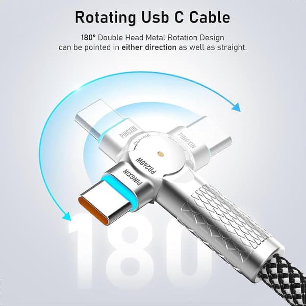 Højkvalitets splinternyt USB C til USB C-kabel 10FT 240W, 180° roterende USB C-kabel