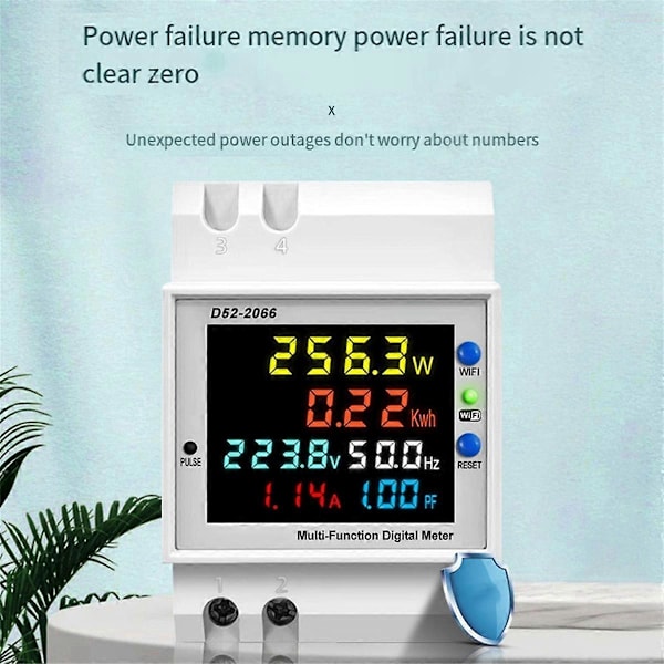 Tuya WiFi Intelligent Digital Display Elmätare DIN-Skena Spänningsmätare Strömmätare Effektfaktor Frekvensmätare A