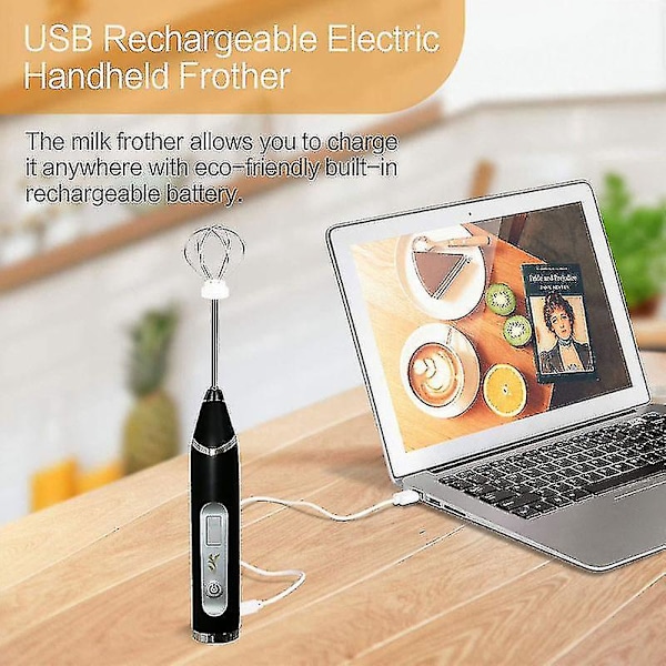Mjölkskummare Kaffeskummare Elektrisk Visp USB Uppladdningsbar 3-hastighetsjustering Mjölkbubblare