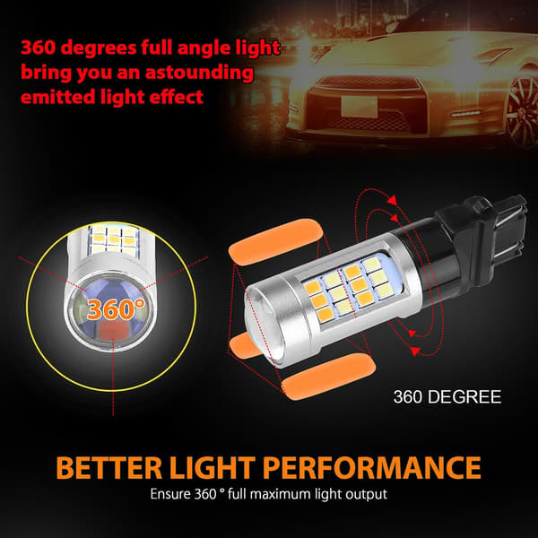 2X Feilfri Hvit/Gul 3157 LED DRL Switchback Blinklys Parkeringslys Pære