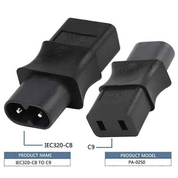 2 st 2-Pin Iec 320 C8 Hane till Iec 320 C9 Hona Ac Adapter 6A/250V Industriell Strömomvandlare
