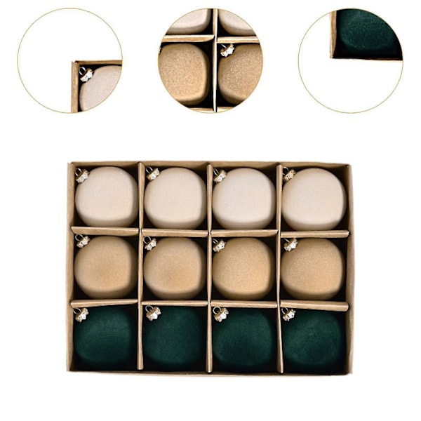 12 Stycken Flockade Julgranskulor Juldekorationer Okrossbara Dark Green Multi Small