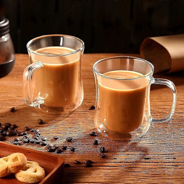 Dubbelväggiga Kaffeglas, Heilwiy 2x350ml Värmebeständigt Borosilikatglas Kaffegåva