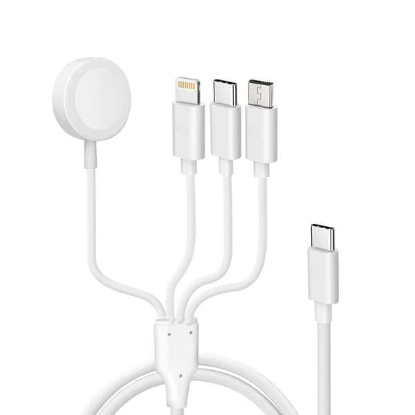 USB-C till Lightning, Micro-USB, USB-C och magnetisk laddningskabel 2A Vit