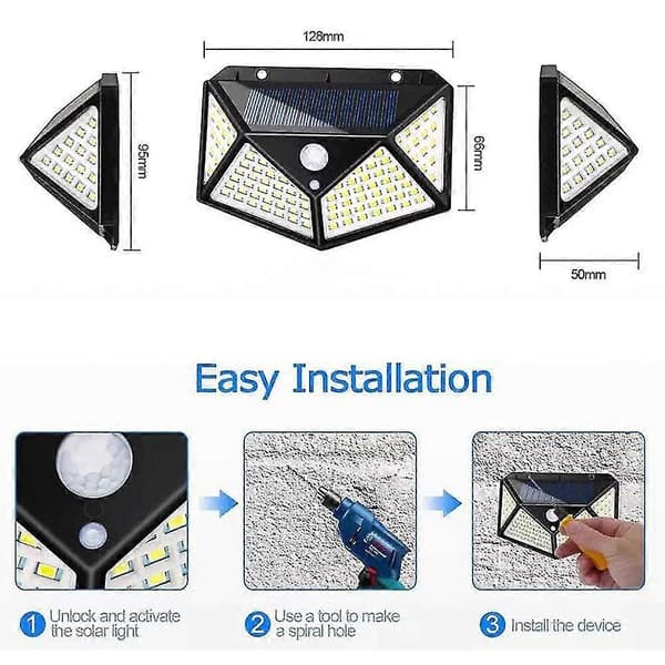 2 stk. solcellelamper til udendørs brug, 100 LED super lys udendørs solcellelampe
