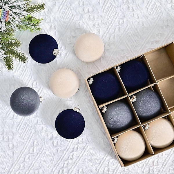 12-pack Flockade Julgranskuleprydnader Juldekorationer Splittersäkra Mörkgröna Multi Dark Blue Multi Small