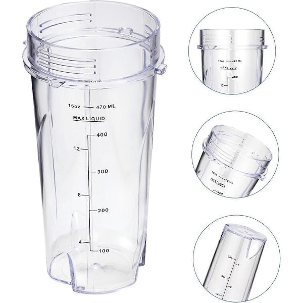 16Oz Ersättningsmuggar för Ninja QB3001SS Passar Kompakt Personlig Blender, med Lock - 2-pack