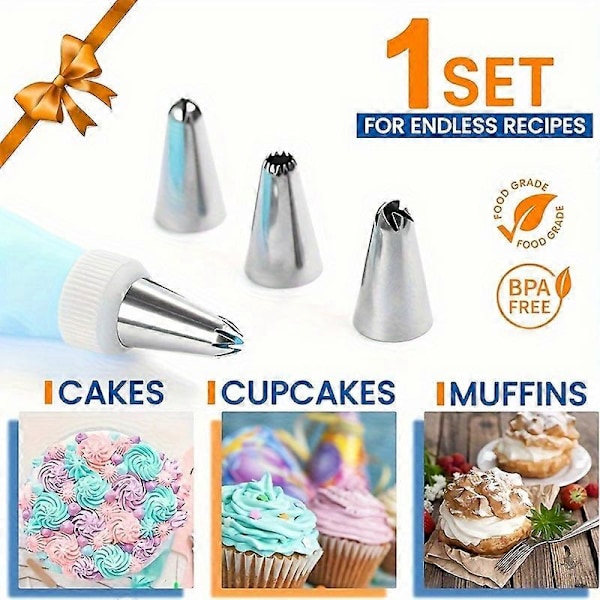 100 st Spritspåsar och tyllar set, 30 cm bakverkspåsar med tyllar, förvaringslåda, skrapor och andra tillbehör, tårtdekorationskit för desserter 100pcs