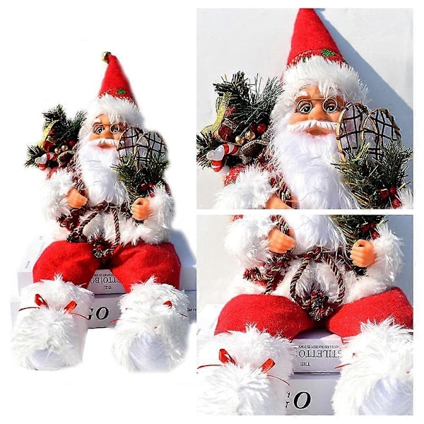 Jultomte Sittande Dekorationsfigur för Visningsfönster 57 cm Dekorativ Figur Jultomte för Inomhus- och Utomhusbruk Röd