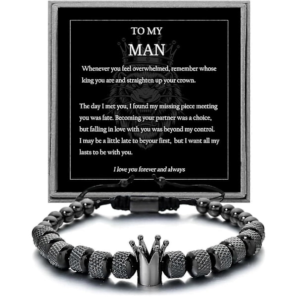 \"Till Min Man Armband - Räta Upp Din Krona För Pojkvän Make, Justerbart Pärlarmband Herr Rostfritt Stål Krona Jubileum Julklappar-B\" (FMY)