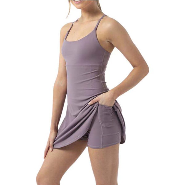 Träningskjol för kvinnor Atletisk ärmlös kort tennisklänning med avtagbar bröstkudde gray gray l