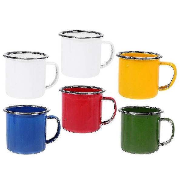 6 st Handhållna Emaljmuggar Retrostil Emaljkoppar Färgade Emaljmuggar Tjocka Kaffe Mjölk Muggar As Shown 6.5X6.5cm