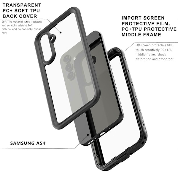 För Samsung Galaxy A54 5G RedPepper Transparent Prickig Stöttålig Vattentätt PC + TPU Mobilskal