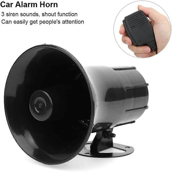 12V Polis Siren Högtalare 3 Ton Ljudvolymjustering Bilhorn med Mikrofon Högtalare Nödsituation Elektronisk PA-system
