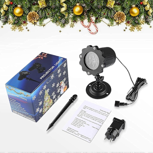 Julprojektor LED-lampa, Snöflingeprojektorlampa, Vit Dynamisk Nattbelysning, Utomhus Julprojektor, 180 Justerbar Vinkel, IP65 Vattentät