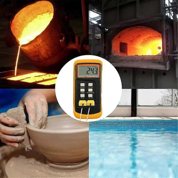 LCD Termoelement Termometer -50C-1300C K-Type Digital Temperaturmåler Dobbelt Kanal Probe C/F