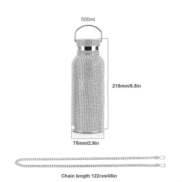 500ml Diamant Vattenflaska - Bling Rhinestone Rostfritt Stål Isolerad Termosflaska-zong golden
