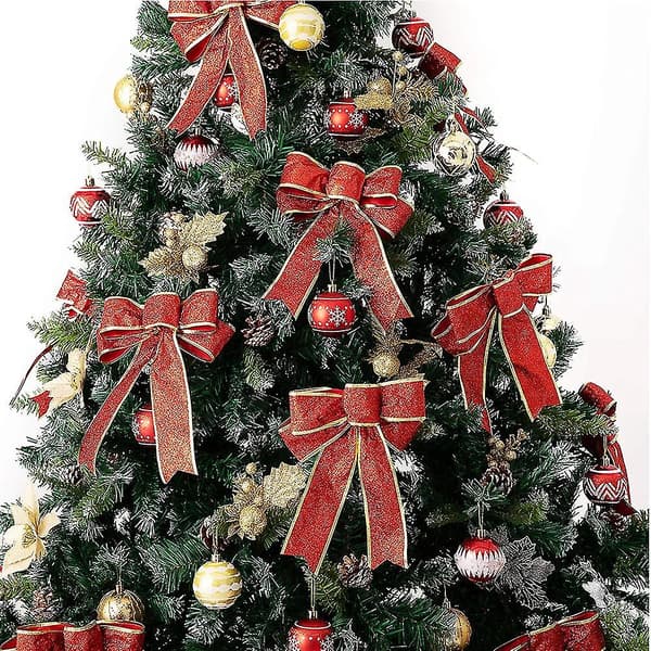 8 st Glitter Julkrans Rosett Julgransprydnader Rosetter För Julfestdekor red edge