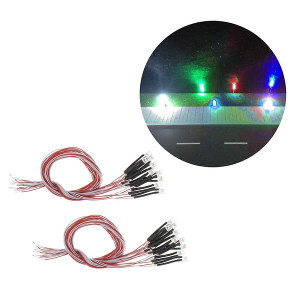 20 stycken förkopplade 3mm LED-lampor med dioder DC3V Varmvit + Röd