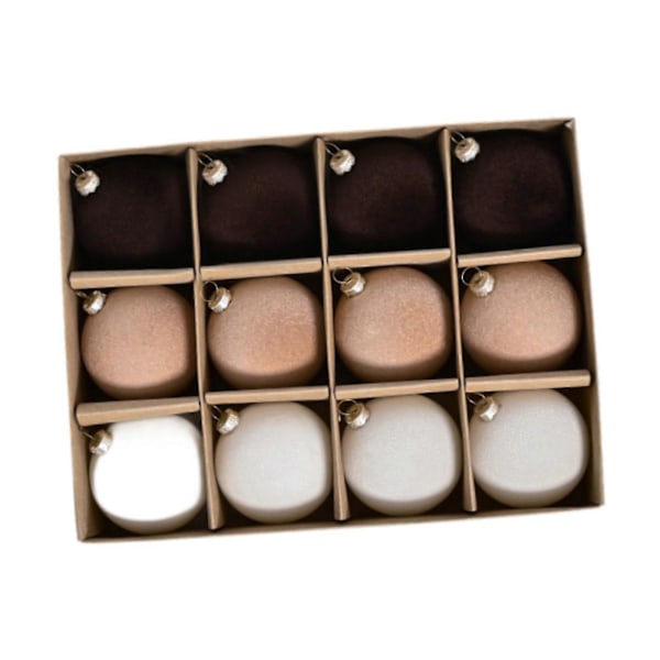 12-pack Flockade Julgranskuleprydnader Juldekorationer Splittersäkra Mörkgröna Multi Coffee Multi Small