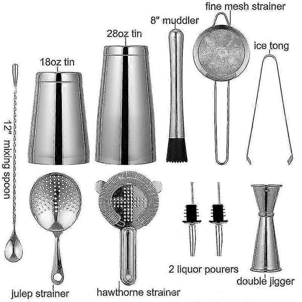 10 st Rostfritt Stål Boston Shaker Professionell Bartender Kit sliver