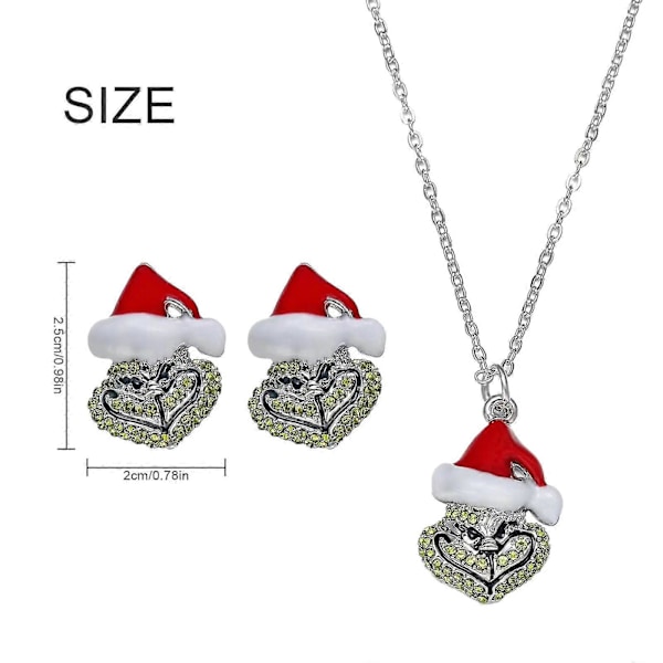 Grinch Jultomte Örhängen Halsband Fullt Besatt Med Strass Jul Grinch Örhängen Och Halsband Nyårsgåva necklace