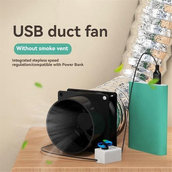 USB Hastighetskontroll Vifte Røykabsorberende Avtrekksvifte Rørkanal Eksosvifte USB Justerbar Hastighet