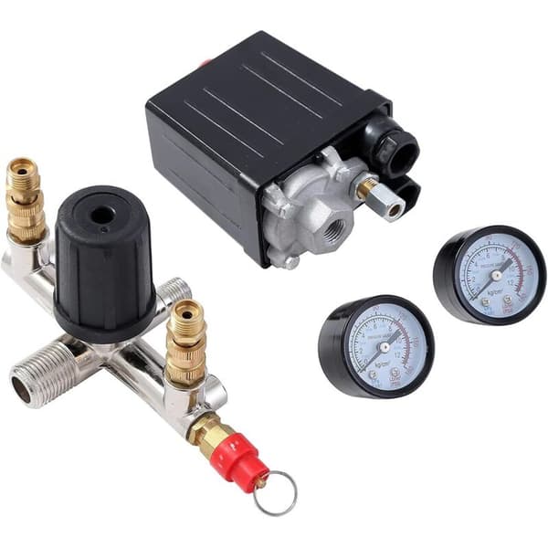 Luftkompressor trykkbryter G1/4\" – To uttak – 10 bar trykkregulator – 220V enfasespenning