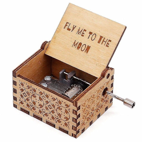 FLY ME TO THE MOON Vintage H Handvevad Trä Speldosa 30 Toner
