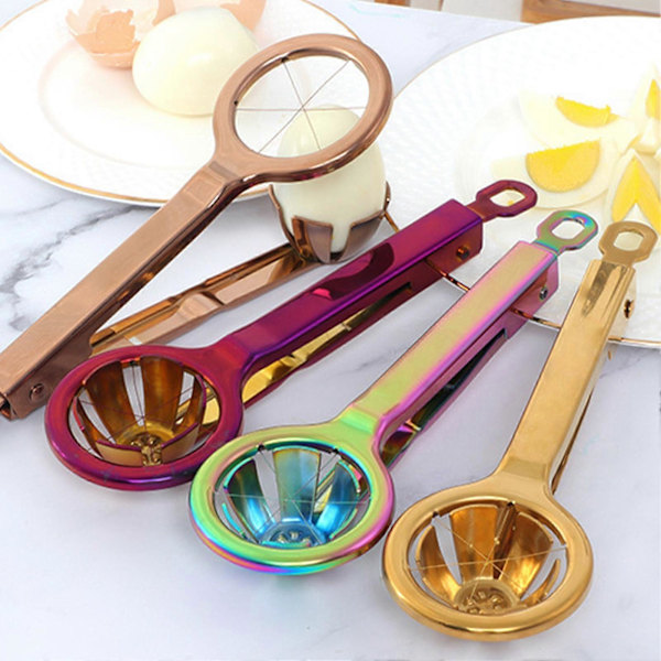 Äggskärare i rostfritt stål Multifunktionell Robust Kompakt Hexagonal Äggdelare för Hemmet Rose Gold